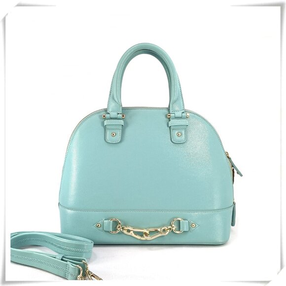JustFab Mint Green Aqua Saffiano Leathet Structured Dome Satchel Bag Purse EUC - Picture 1 of 6